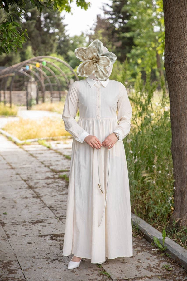 فستان ماريا الأنيق لون بيج كريمي