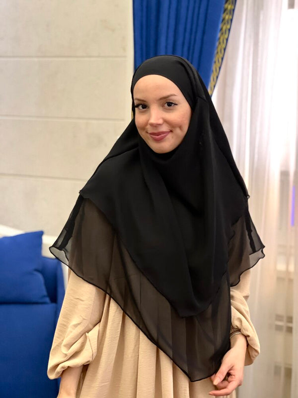 خمار ثلاثة طبقات قصير✨- لون اسود