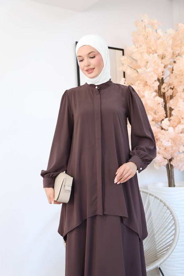 طقم تنورة مع تونيكا فخم لون بني