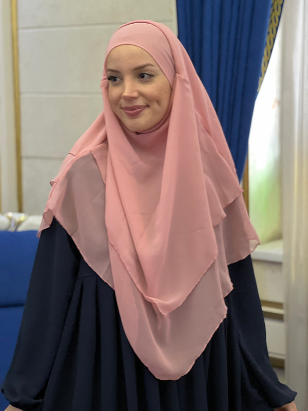 خمار ثلاثة طبقات قصير✨- لون زهري