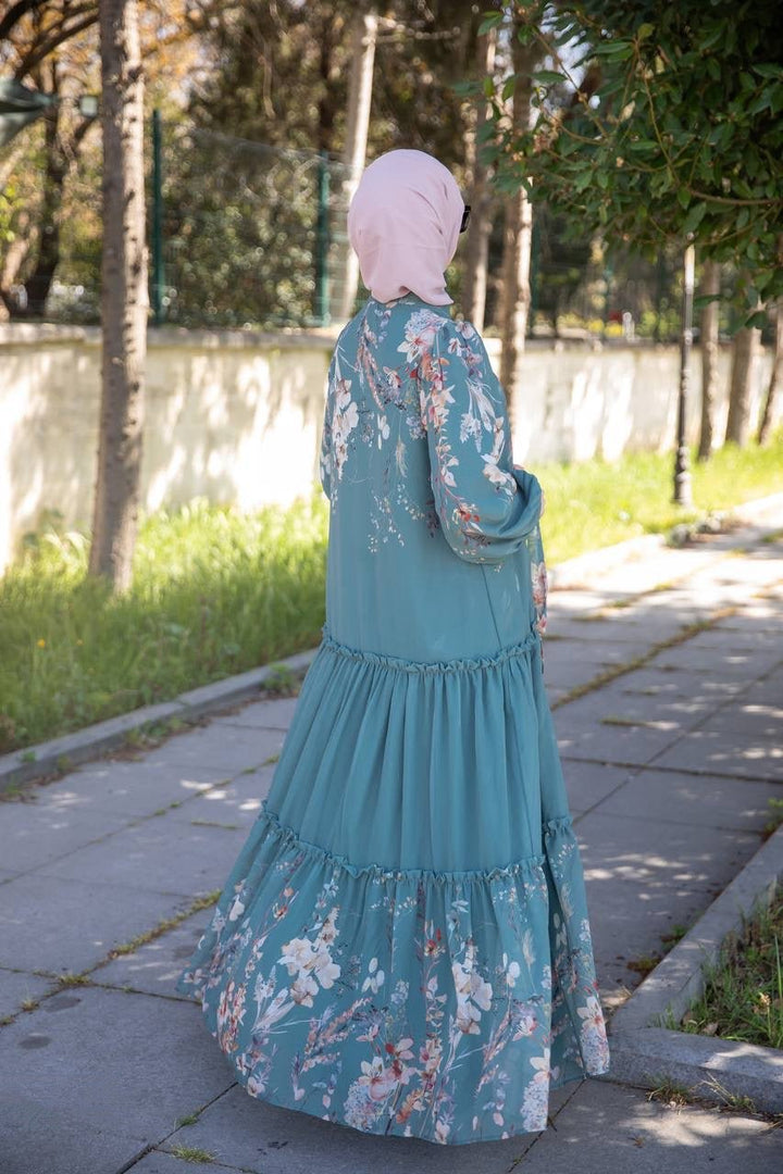 فستان زهر لون اخضر توركيز 👗 - Lavia