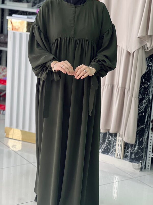 فستان ربطات المدينة - لون زيتي غامق 💚