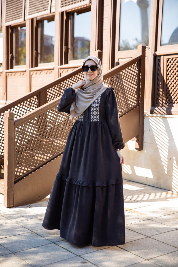 فستان هاجر فلسطيني - رمادي غامق