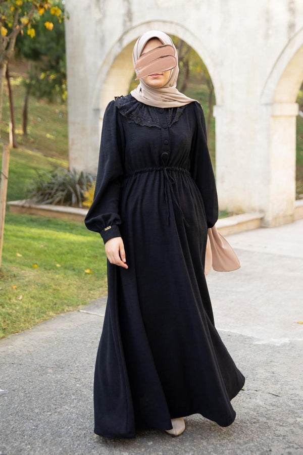 فستان دانتيل شتوي - اسود (اختاري اصغر بنمره)