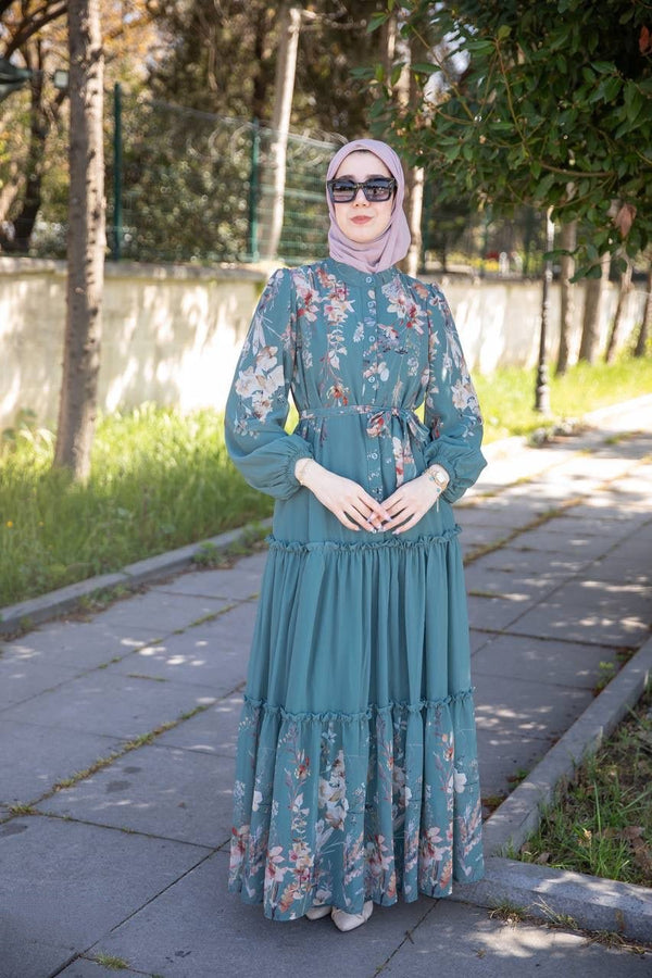 فستان زهر لون اخضر توركيز 👗 - Lavia