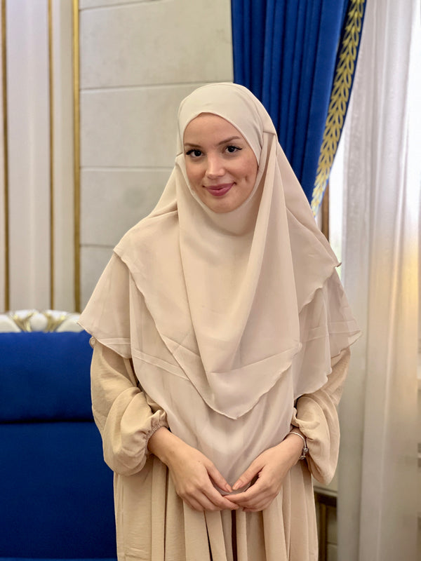 خمار ثلاثة طبقات قصير✨- لون بيج
