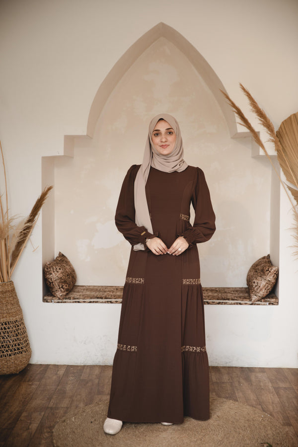 فستان الخاشعة عربية - بني -اختاري نمره اكبر