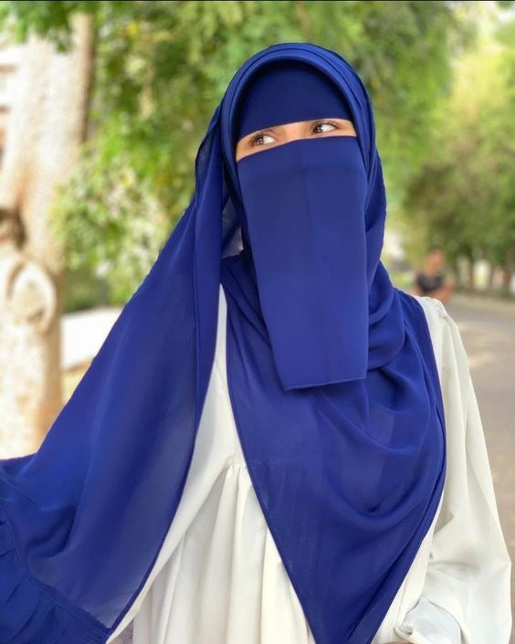 🖤 نقاب لافيا (غطاء الوجه) بقماش الشيفون الكوري الفاخر - لون نيلي