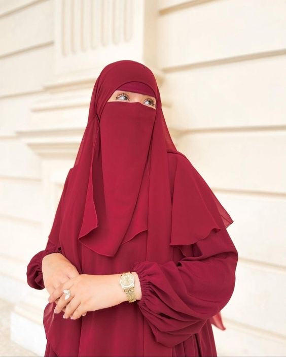 🖤 نقاب لافيا (غطاء الوجه) بقماش الشيفون الكوري الفاخر - لون بوردو