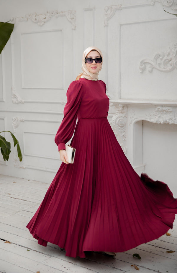 ✨ فستان مسلمة لون بوردو✨ (قصة واسعة، التفاصيل في الوصف ⬇️)