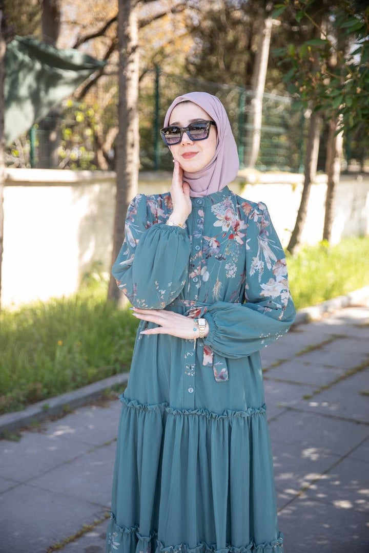 فستان زهر لون اخضر توركيز 👗 - Lavia