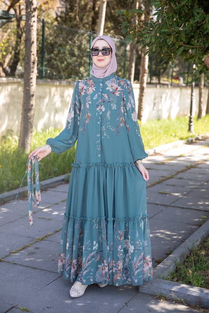فستان زهر لون اخضر توركيز 👗 - Lavia