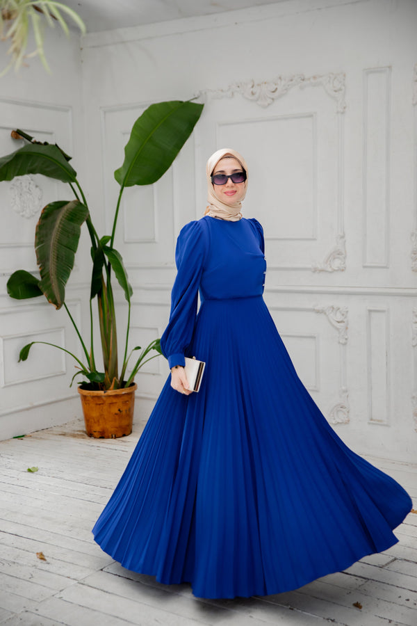 ✨ فستان مسلمة لون نيلي ✨ (قصة واسعة، التفاصيل في الوصف ⬇️)