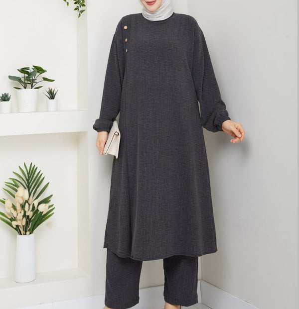 طقم بنطلون خريفي - رمادي