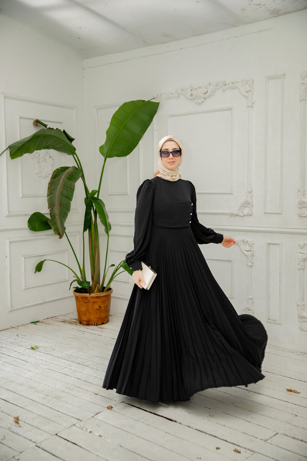✨ فستان مسلمة الحصري للمناسبات بدون الحزام لون اسود✨ (قصة واسعة، التفاصيل في الوصف ⬇️)