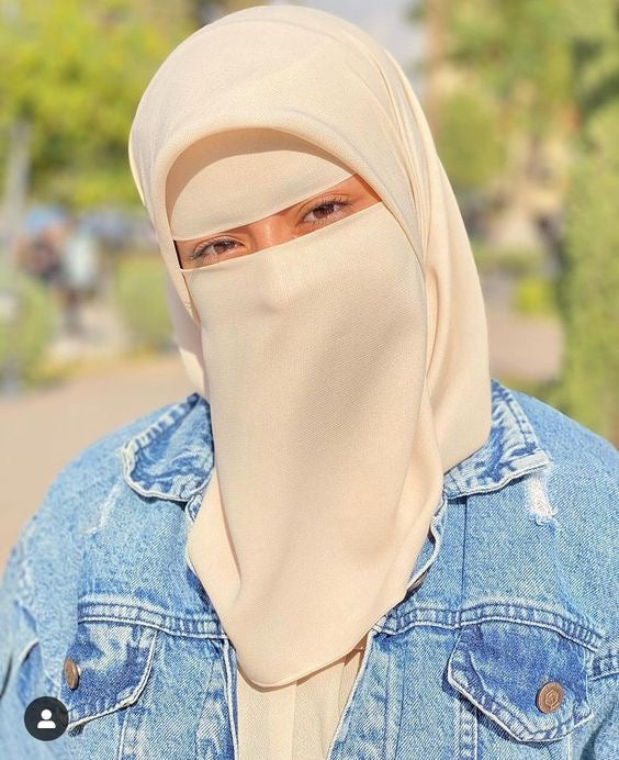 🖤 نقاب لافيا (غطاء الوجه) بقماش الشيفون الكوري الفاخر - لون بيج