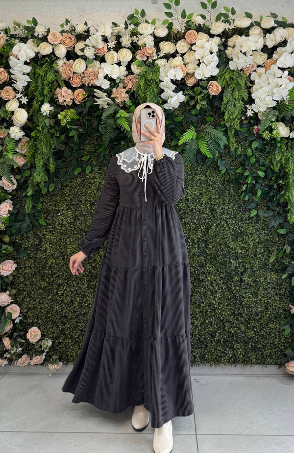 فستان الحان - رمادي مخطط