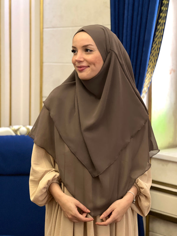 خمار ثلاثة طبقات قصير✨- لون كابتشينو غامق