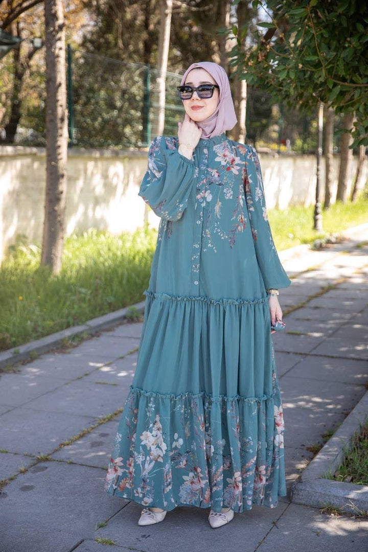 فستان زهر لون اخضر توركيز 👗 - Lavia