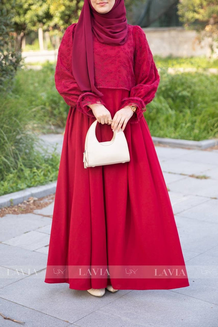 فستان الماسة 💎 - لون بوردو - Lavia