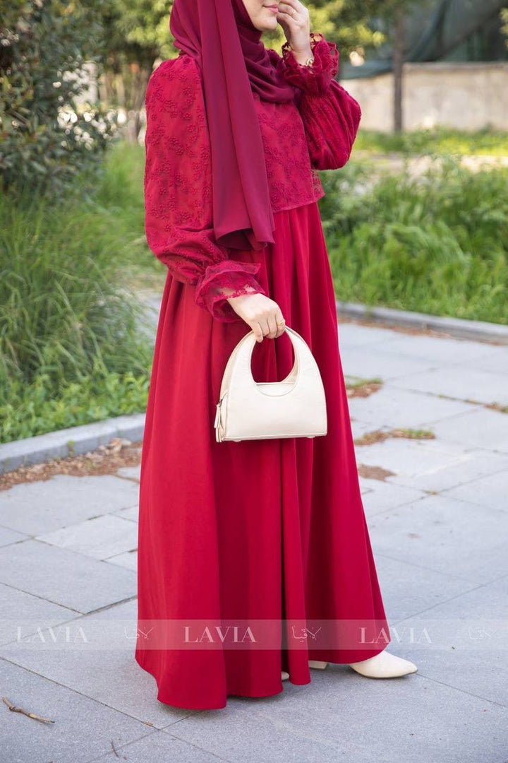 فستان الماسة 💎 - لون بوردو - Lavia