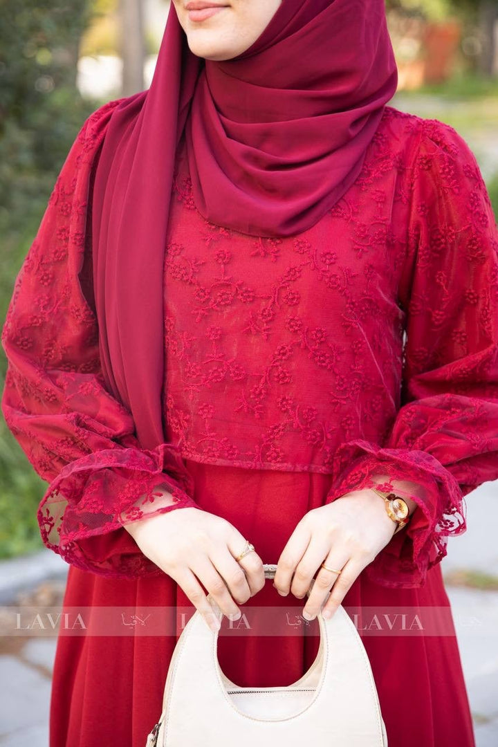 فستان الماسة 💎 - لون بوردو - Lavia