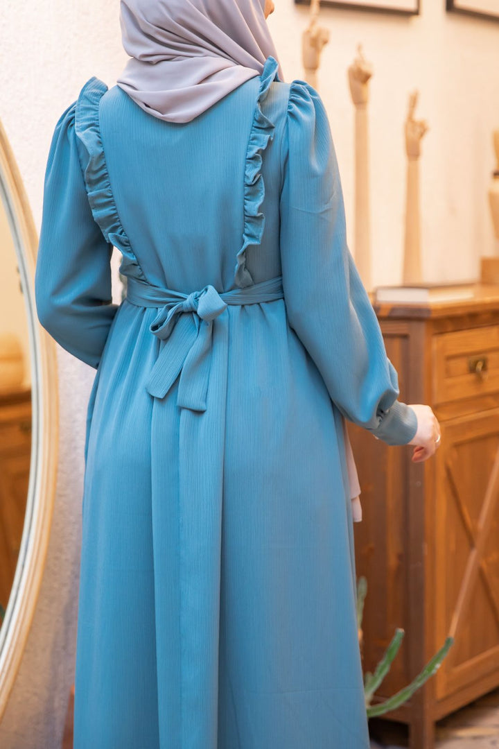 فستان اية لون فيروزي(الحزام مع اكسسوار لولو) - Lavia