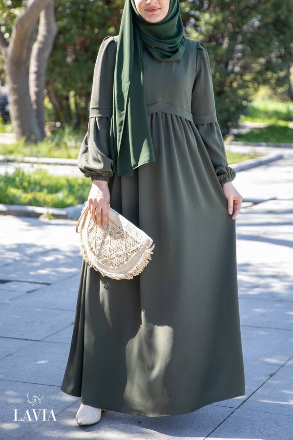 فستان ليان ربيعي 🌸 لون زيتي - Lavia