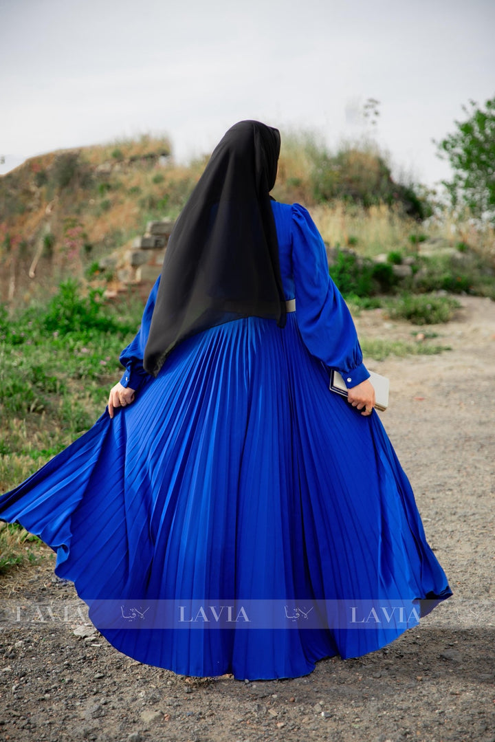 ✨ فستان مسلمة الحصري للمناسبات بدون الحزام لون نيلي ✨ (قصة واسعة، التفاصيل في الوصف ⬇️) - Lavia