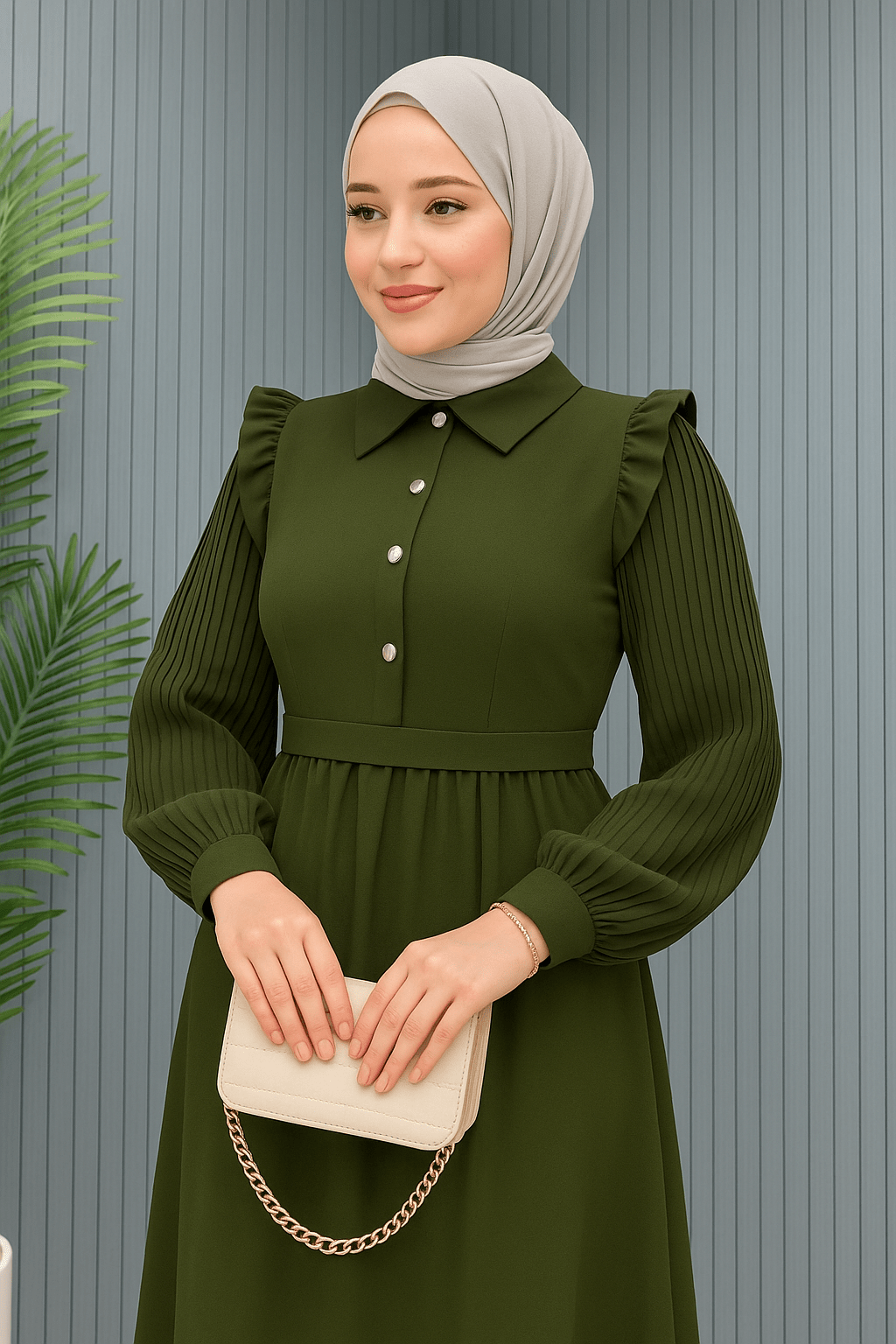 فستان شذى لون زيتي - Lavia