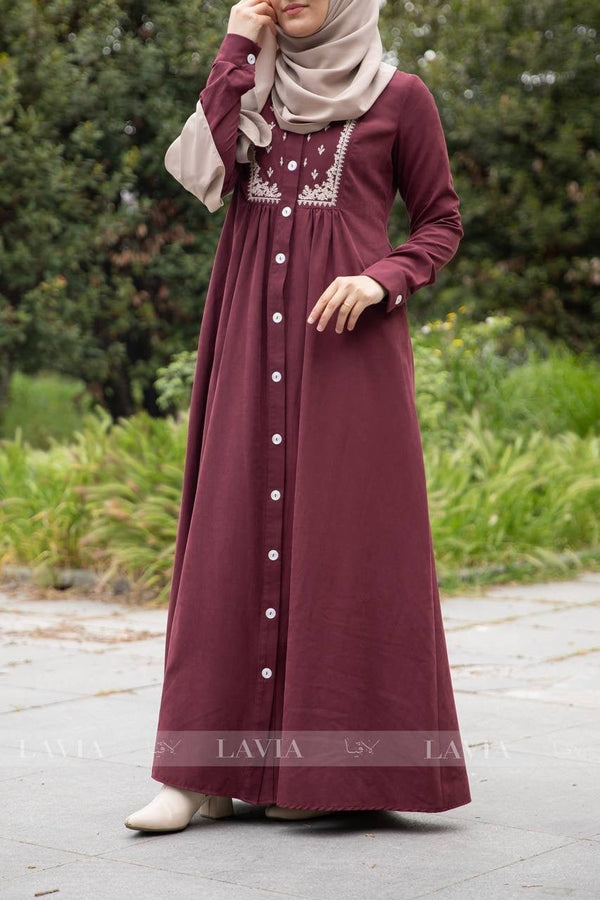 فستان زخارف لون برغندي - Lavia