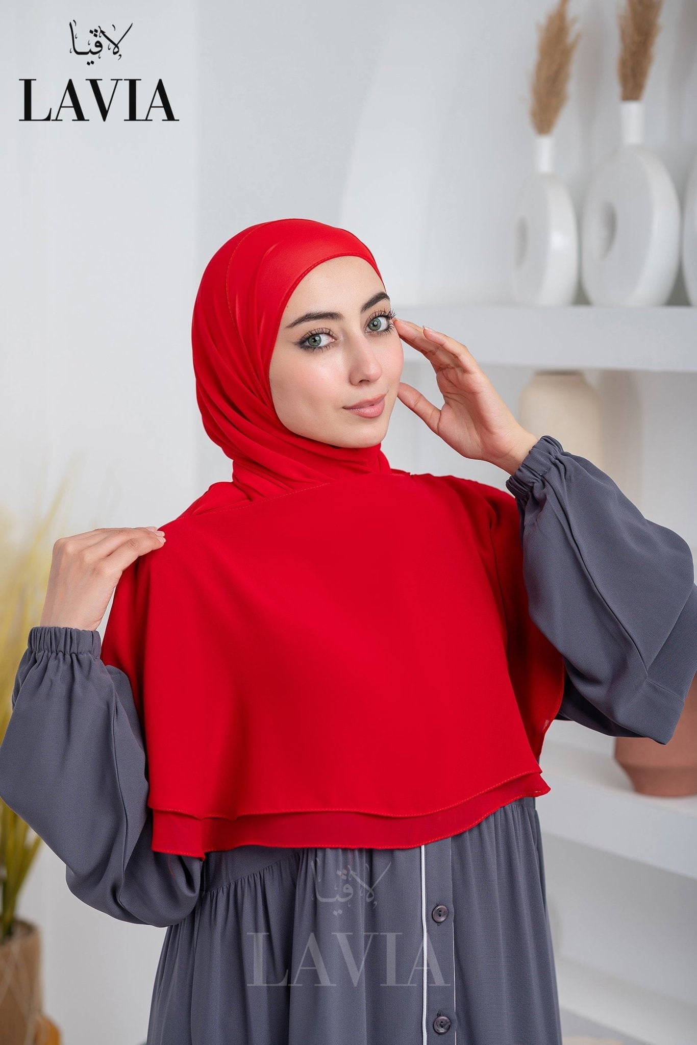 غطاء لاڤيا الذكي (بدون شال الرأس) لون احمر ناري – اناقة وتغطية شرعية - Lavia