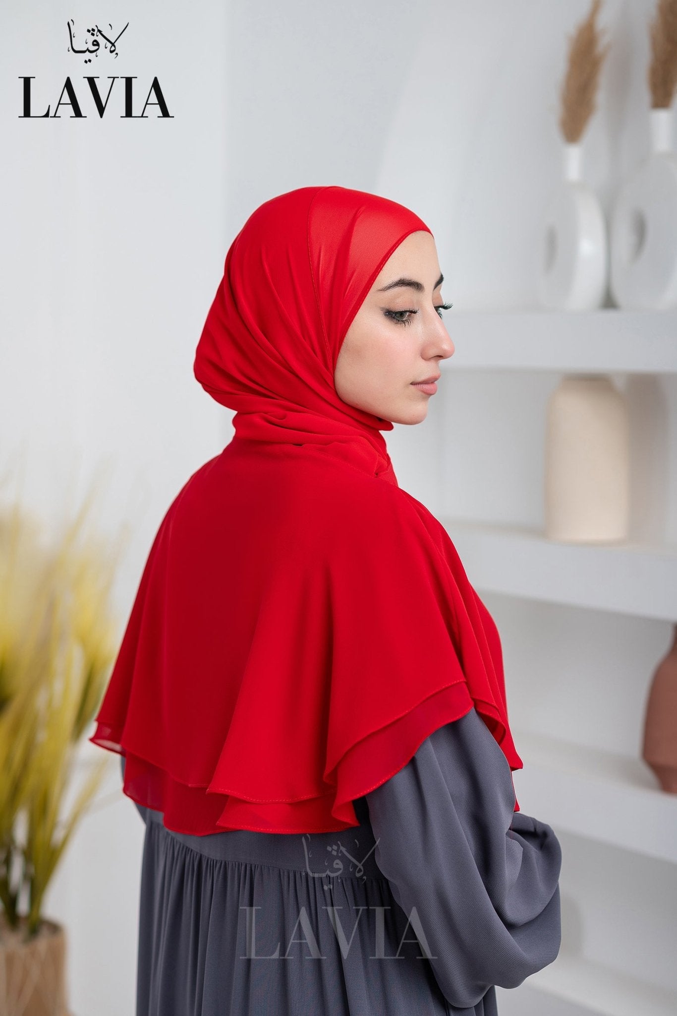 غطاء لاڤيا الذكي (بدون شال الرأس) لون احمر ناري – اناقة وتغطية شرعية - Lavia