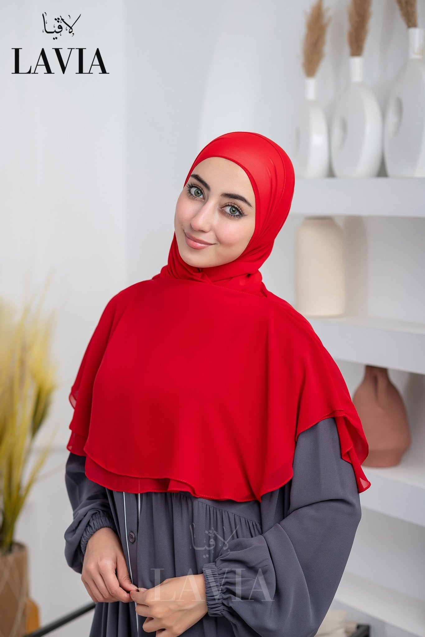 غطاء لاڤيا الذكي (بدون شال الرأس) لون احمر ناري – اناقة وتغطية شرعية - Lavia