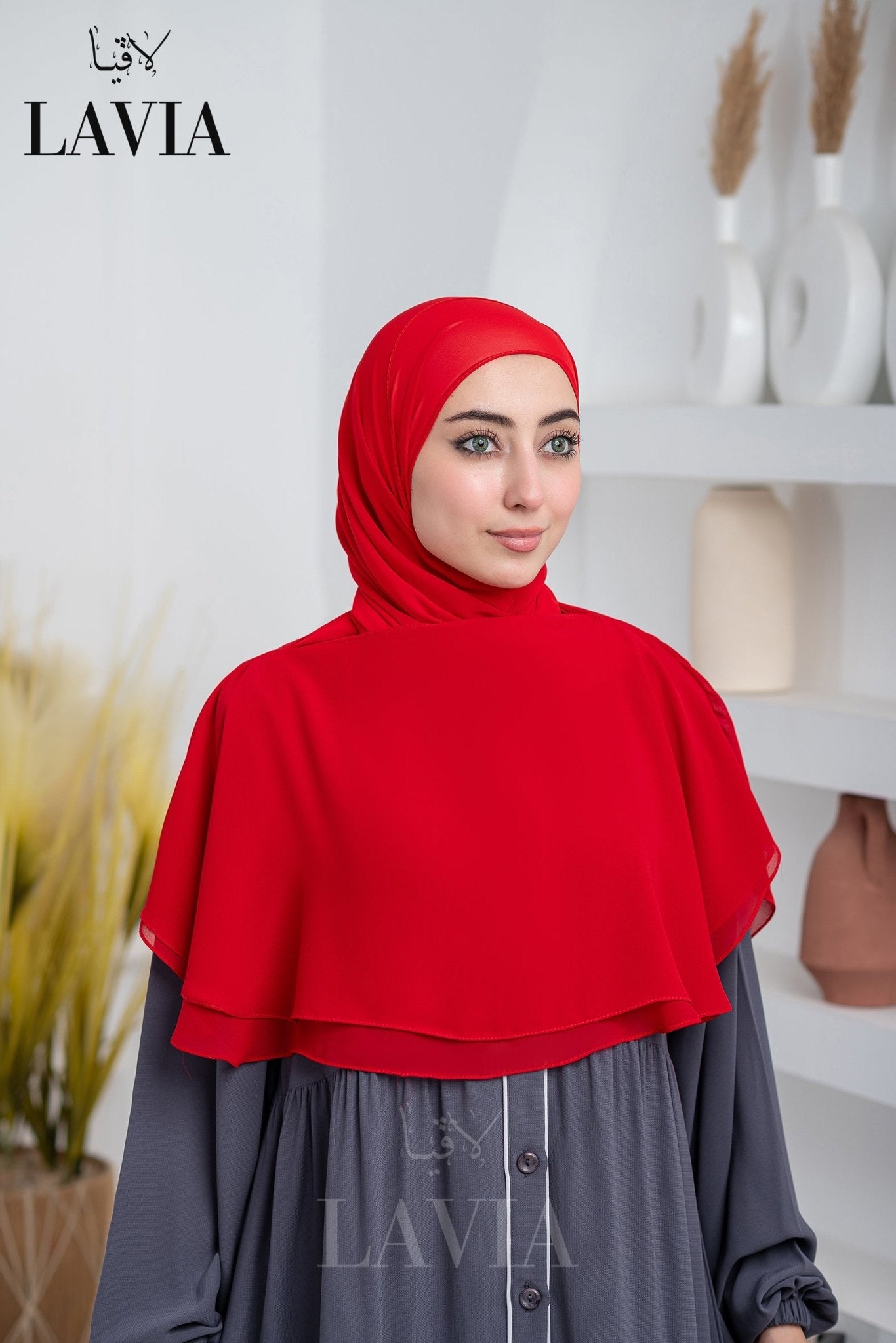 غطاء لاڤيا الذكي (بدون شال الرأس) لون احمر ناري – اناقة وتغطية شرعية - Lavia