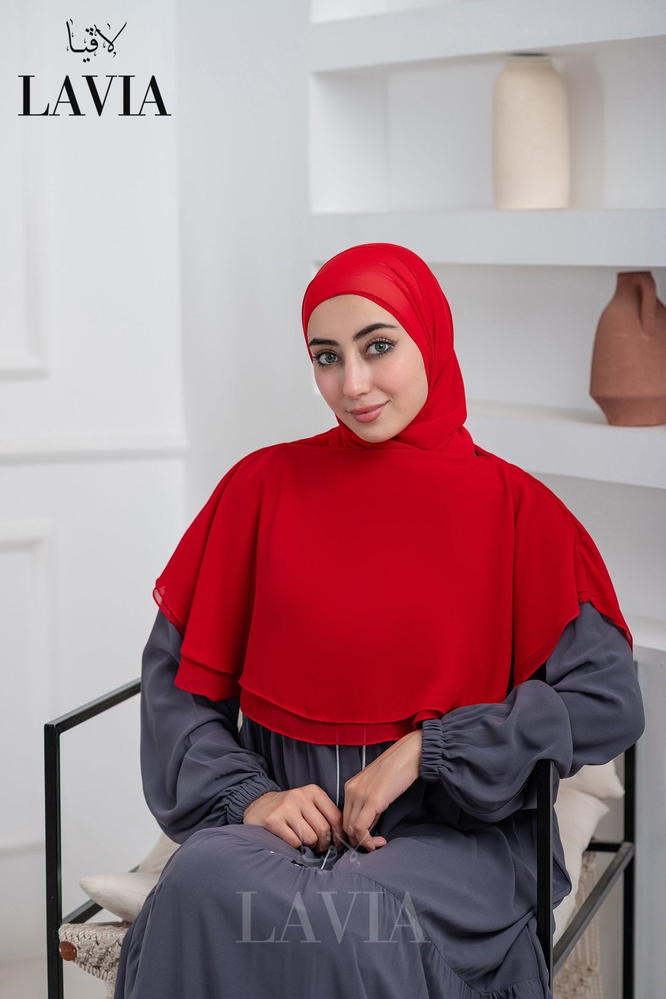 غطاء لاڤيا الذكي (بدون شال الرأس) لون احمر ناري – اناقة وتغطية شرعية - Lavia