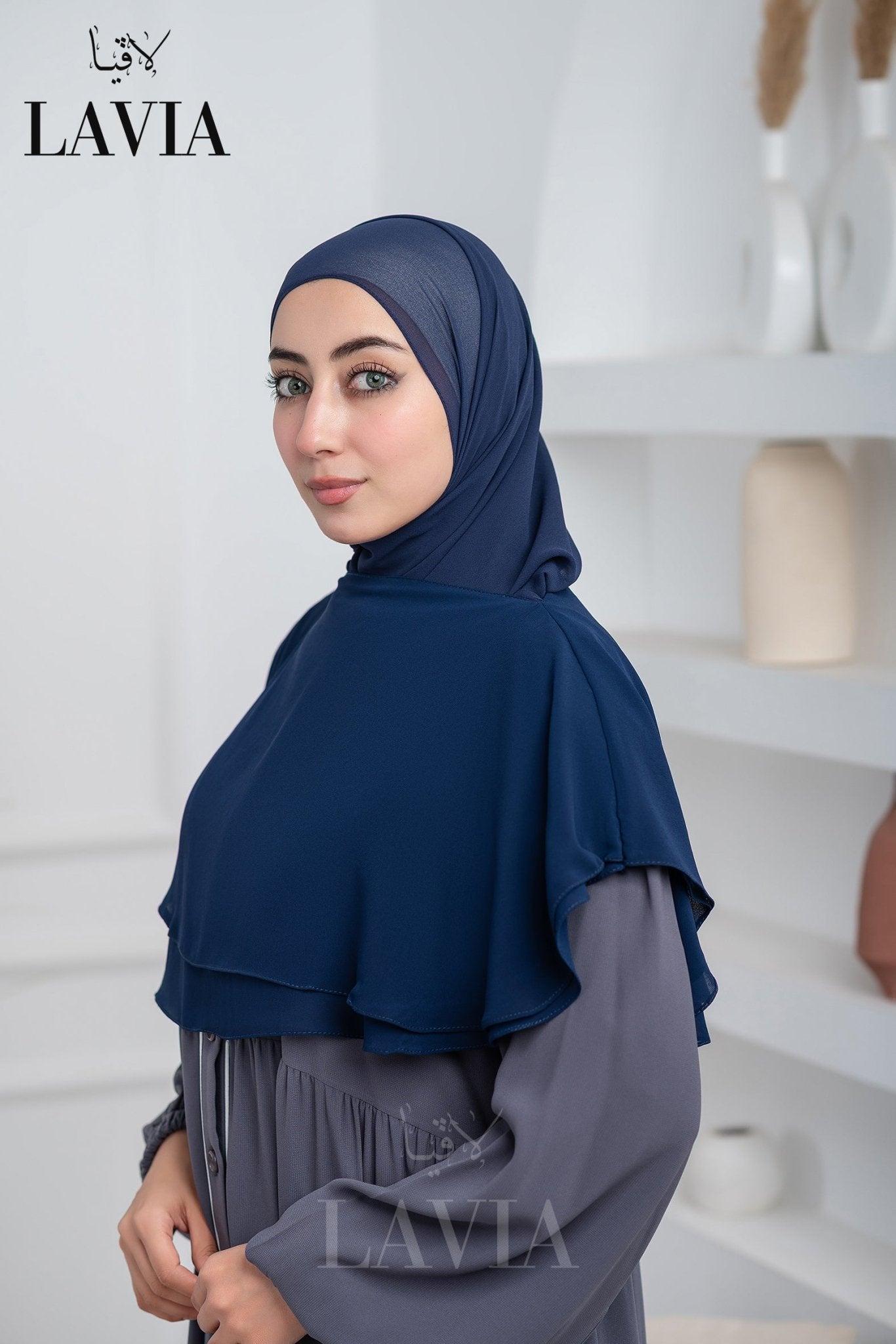 غطاء لاڤيا الذكي (بدون شال الرأس) لون كحلي طول قصير – اناقة وتغطية شرعية - Lavia