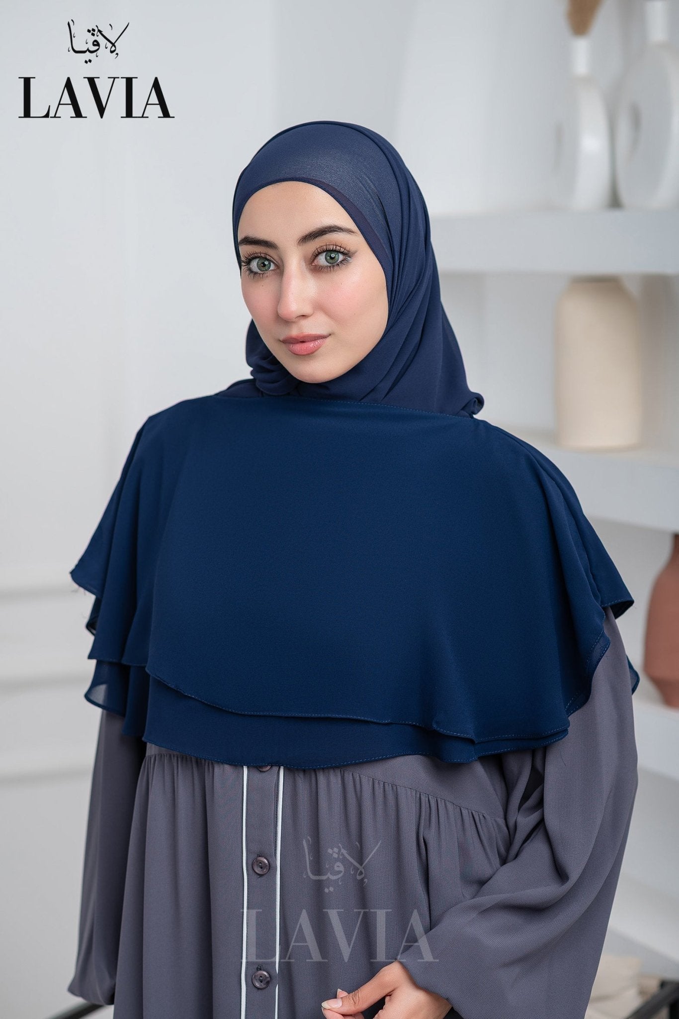 غطاء لاڤيا الذكي (بدون شال الرأس) لون كحلي طول قصير – اناقة وتغطية شرعية - Lavia
