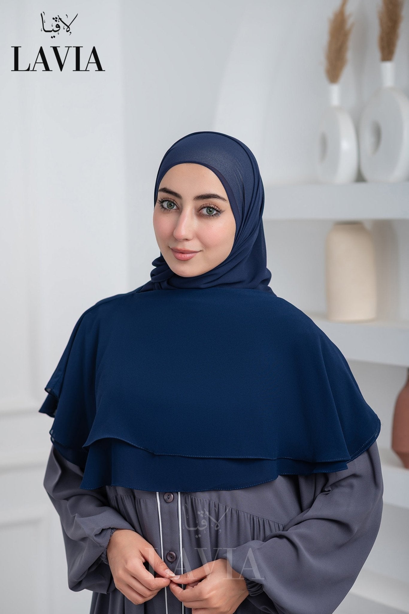 غطاء لاڤيا الذكي (بدون شال الرأس) لون كحلي طول قصير – اناقة وتغطية شرعية - Lavia