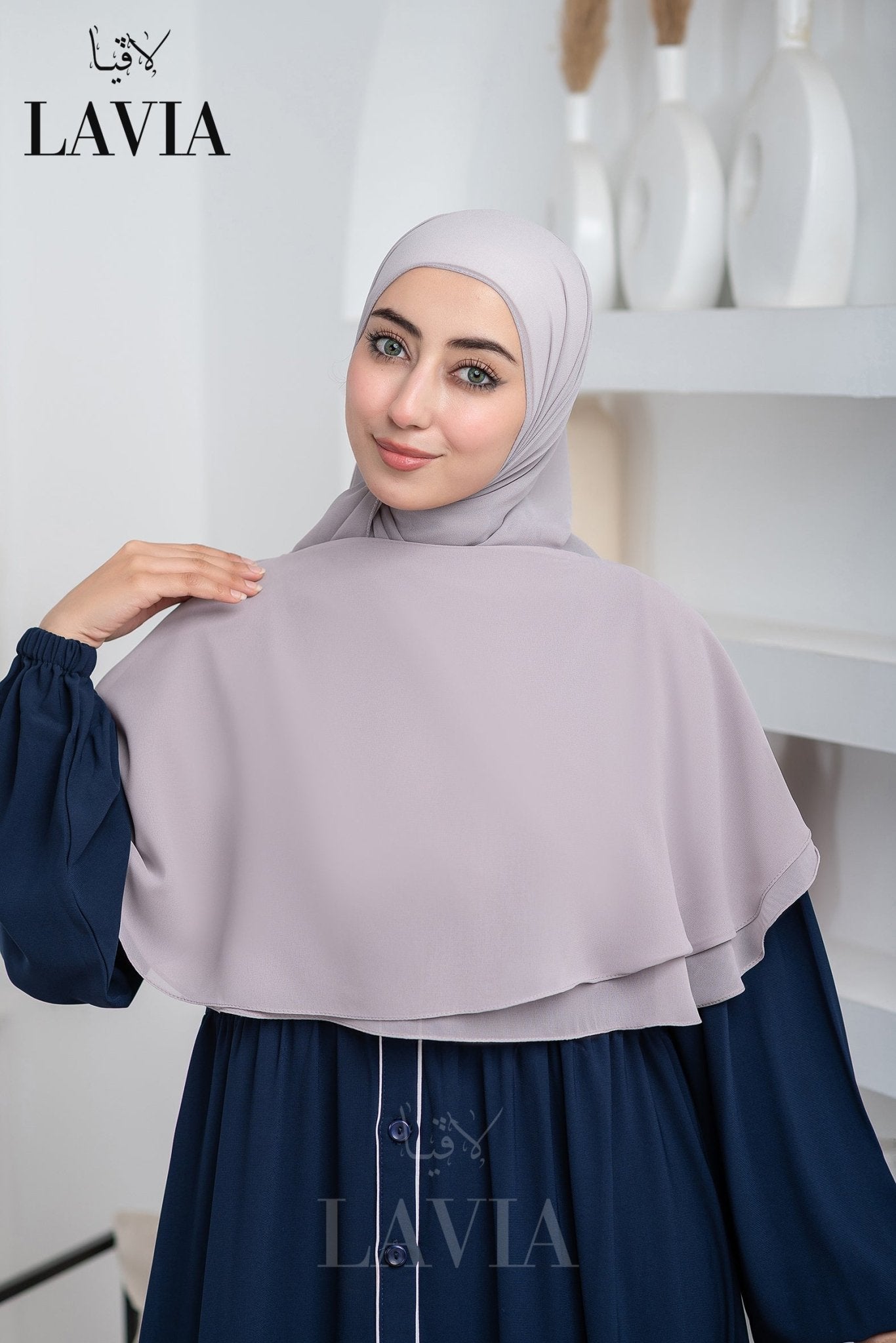 غطاء لاڤيا الذكي (بدون شال الرأس) لون رمادي ارجواني فاتح Lilac Gray – اناقة وتغطية شرعية - Lavia