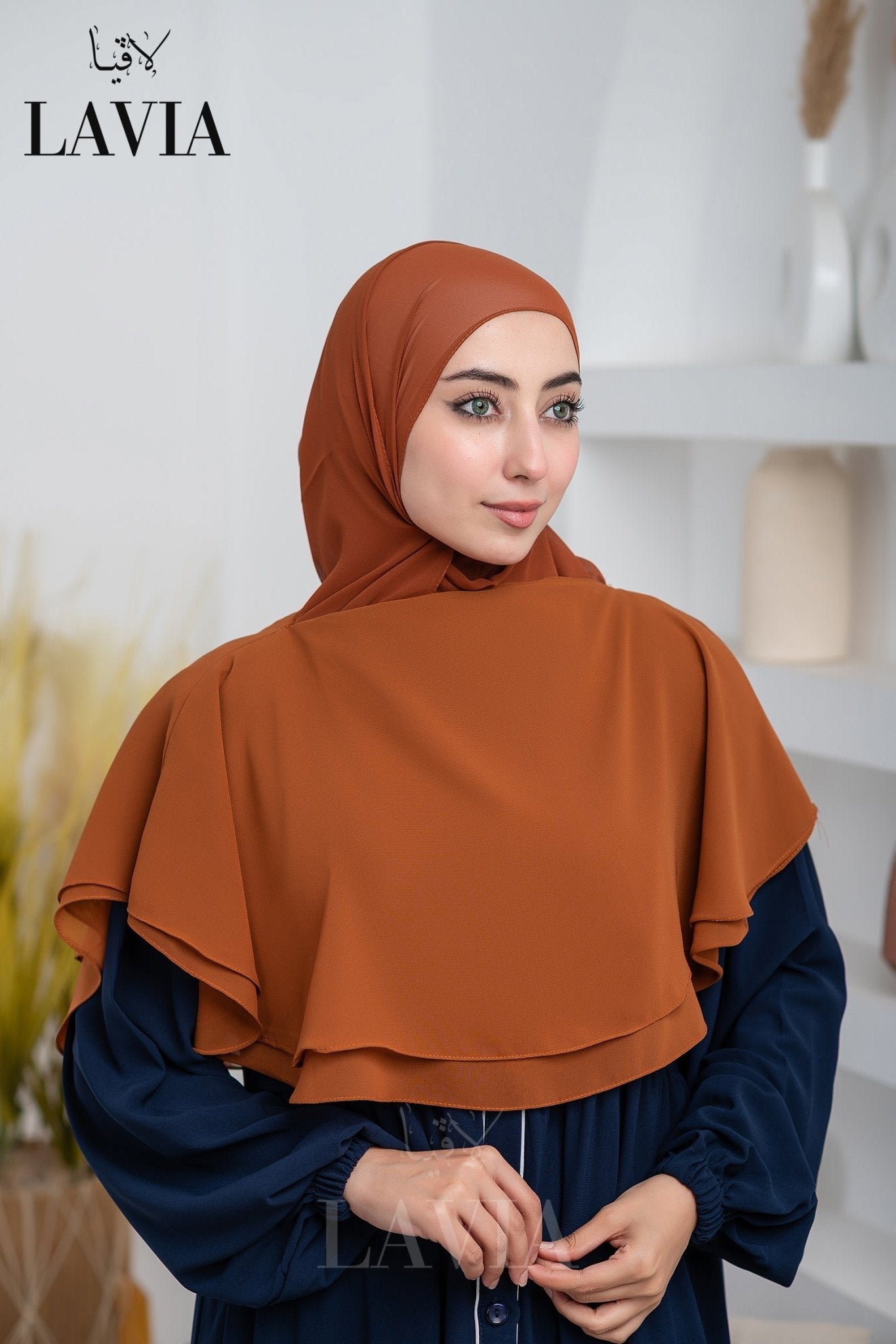 غطاء لاڤيا الذكي (بدون شال الرأس) لون طوبي Terracotta – اناقة وتغطية شرعية - Lavia