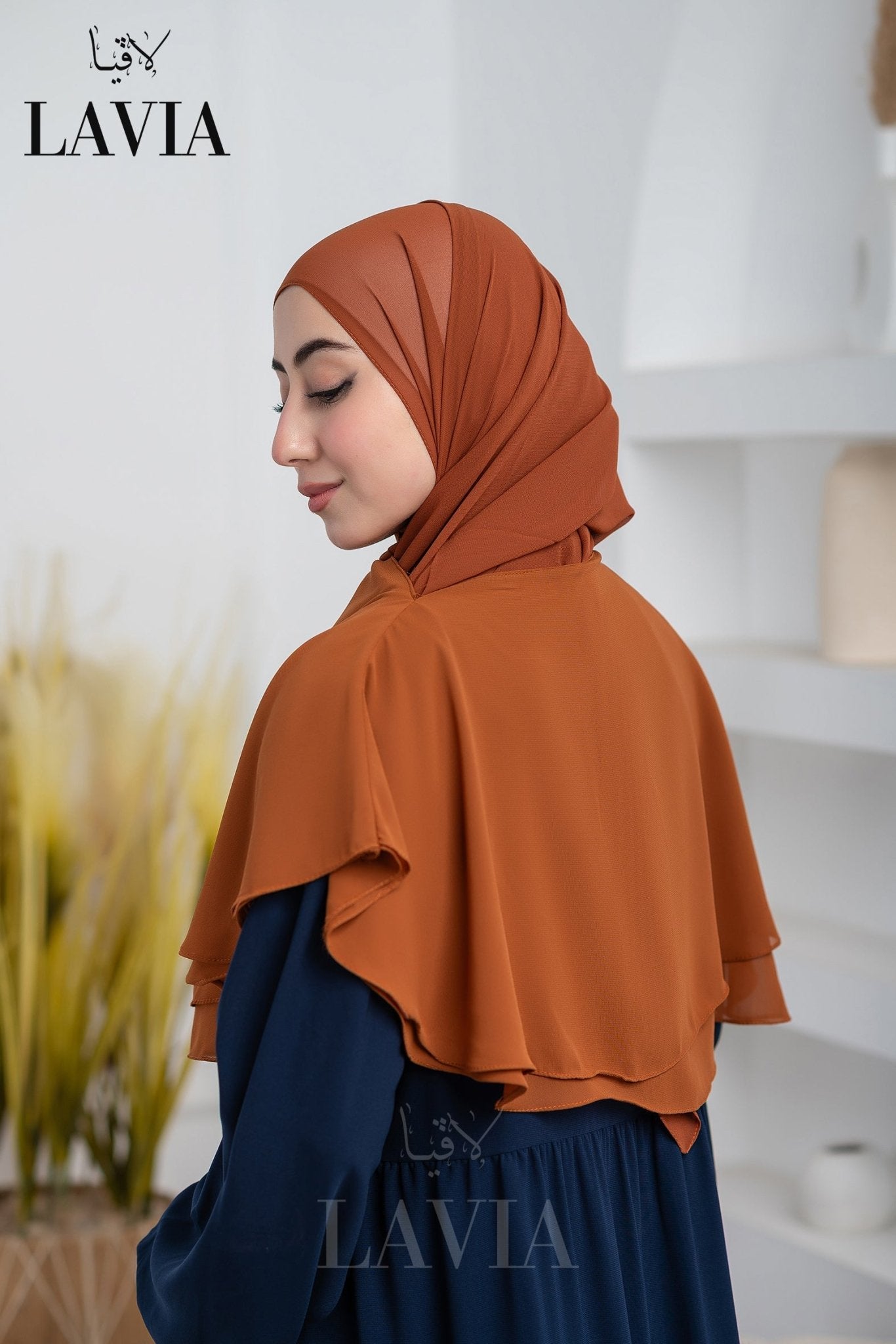 غطاء لاڤيا الذكي (بدون شال الرأس) لون طوبي Terracotta – اناقة وتغطية شرعية - Lavia
