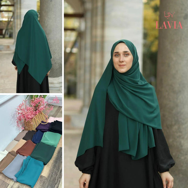 حجاب مستطيل قماش المدينة مميز لون اخضر غامق - Lavia
