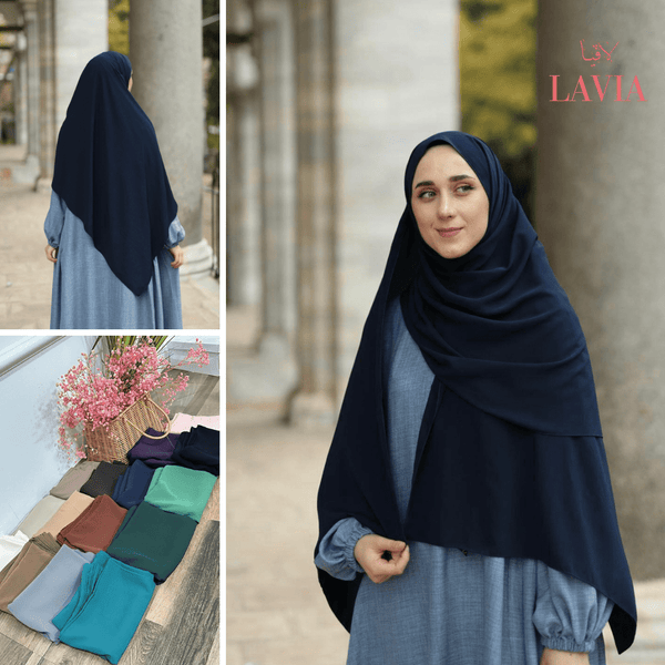 حجاب مستطيل قماش المدينة مميز لون كحلي - Lavia