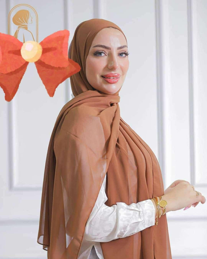 حجاب شيفون مستطيل بني فاتح - Lavia