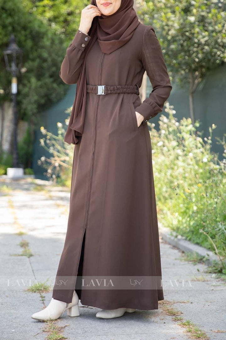 جلباب بصمة لون بني - Lavia