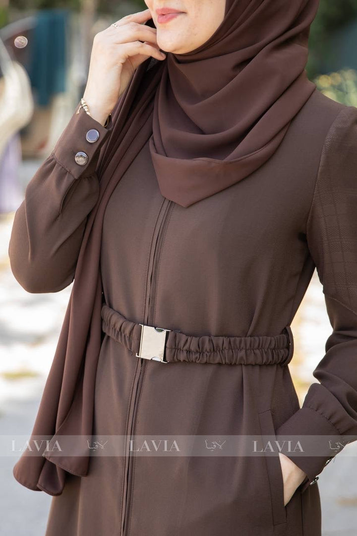 جلباب بصمة لون بني - Lavia