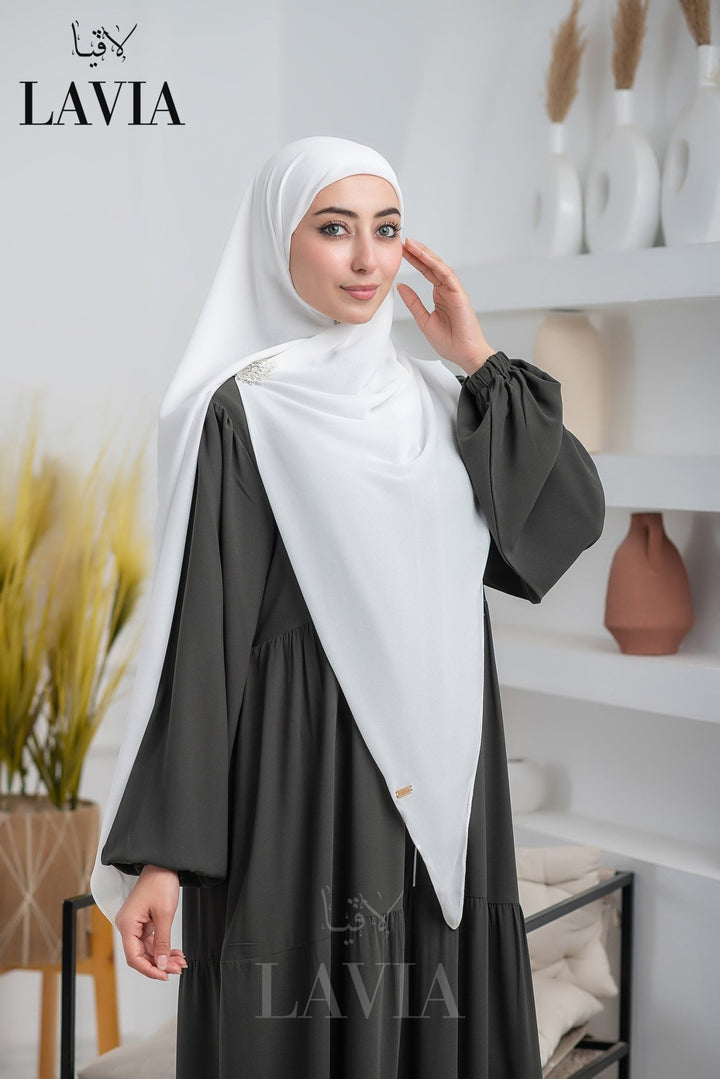 خمار لاڤيا السحري مع سحاب مخفي لون ابيض ناصع - كوني جاهزة بلحظات🚀 - Lavia