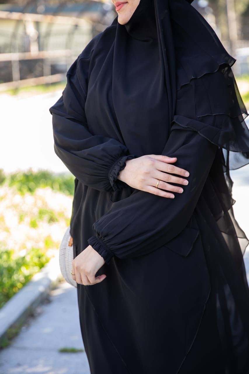 خمار لاڤيا شيفون ثلاثة طبقات طويل لون اسود - Lavia