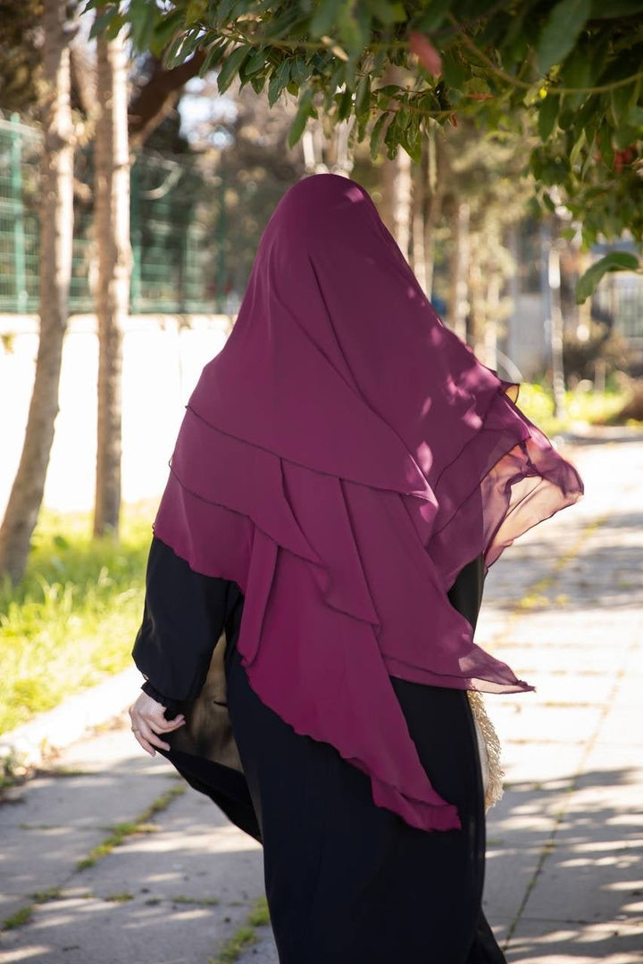 خمار لاڤيا شيفون ثلاثة طبقات طويل لون بيتنجاني - Lavia